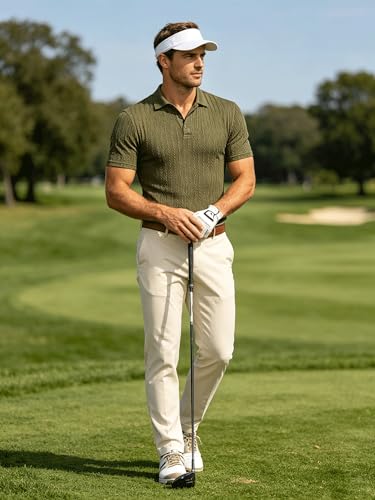 UOUA Polo para Hombre Textura Tejida con Botones Camiseta Casual Manga Corta para Verano Vacaciones Golf miniatura 4
