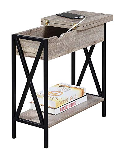 Convenience Concepts Tucson Flip Top End Table With Charging Station And Shelf, Sandstone #TOP5