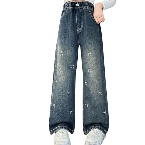 Girls Cargo Pants 2025 High Waist Baggy Wide Leg Jeans with Multi Pockets Streetwear Denim Trousers for Teens and Kids