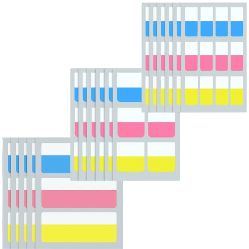 【3サイズセット】カラフル付箋 インデックスラベル 収納便利 透明ベース 強粘着 ふせん 3サイズ×カラー3色 事務・勉強用 タグ・目印・分類ラベル(ポップカラー, 大×1・中×1・小×1)