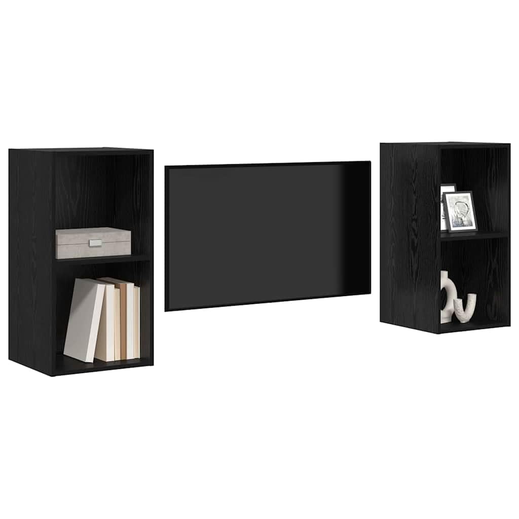 TV-Schrankset 2er-Pack Wandmontiert, Schwarz Eichen-Optik, 37x37x72 cm, Rustikales Design für Wohnzimmer, Media Center mit Stauraum