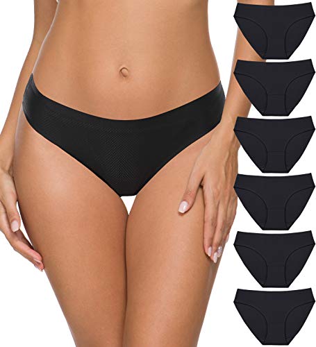 Breathable Underwear Women Wealurre Seamless Bikini Nylon Spandex Mesh Panties(Black,S)