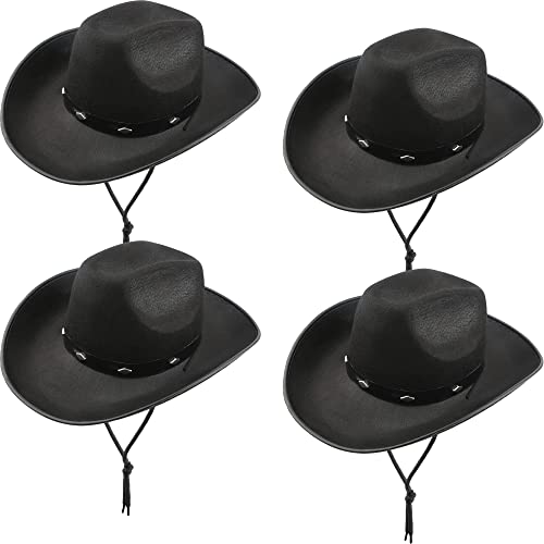 SGBETTER 4 Pack Cowboy Hat Felt Studded Western Rodeo Texan Cowboy Cowgirl Hat for Adult (Black)