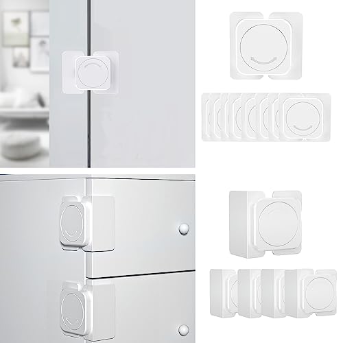 Cabinet Locks(12-Pack) for Babies, Kids and Toddlers Proofing Cabinet Child, safety Locks Suitable for Cabinets, Drawer and Refrigerator with Easy Installation (White) (8 Flat Lock+4 Right Angle Lock)