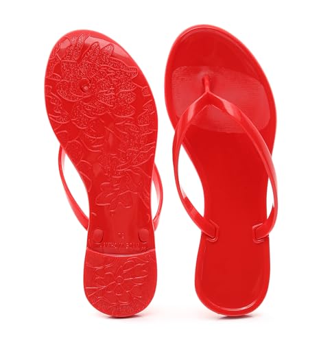Image of Womens Flip Flops Thong Sandals Jelly Shoes Flat for Ladies Slides Black Slippers Size 9 Slip On Summer Beach Dressy