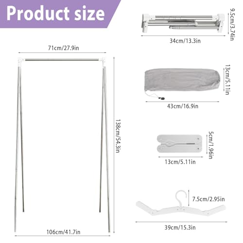 Miniatura 3 de Tendedero Portátil De Acero Inoxidable, 71 138 106cm Perchero Plegable Portátil Y Extensible, Pequeño Perchero Para Camping, Viajes, Al Aire Libre, Lavado De Casa Con 2 Percha,Bolsa De Almacenamiento
