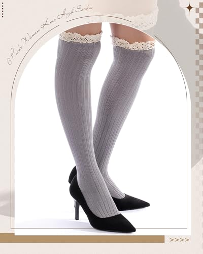 Image of Syhood Cotton Women thigh high socks with Lace Trim over the knee High Socks Boutique Lace Tall Boot Stockings for Women