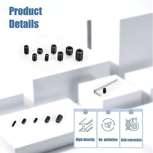 KOXXIAMOQ 786 Pcs Grub Screws Assorted, M2.5 M3 M4 M5 M6 M8 Carbon Steel Metric Cup Point Grub Screws for Door Handles, Hex Head Socket Screw Set Mixed(786)