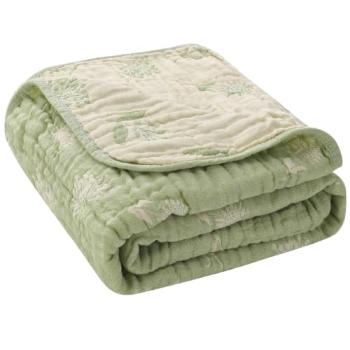 Image of Ultra Soft Muslin Baby Blanket - Made with Organic Cotton, Earthy Botanicals Jacquard Swaddle & Crib Quilt, 43x43 (Sage Green Floral)