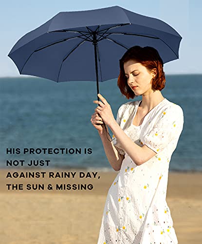 Siepasa Windproof Travel Compact Umbrella, 8-Ribs Anti-Uv Waterproof Folding Umbrella With Telfon Coating-One Button For Auto Open And Close (Navy Blue) #TOP1