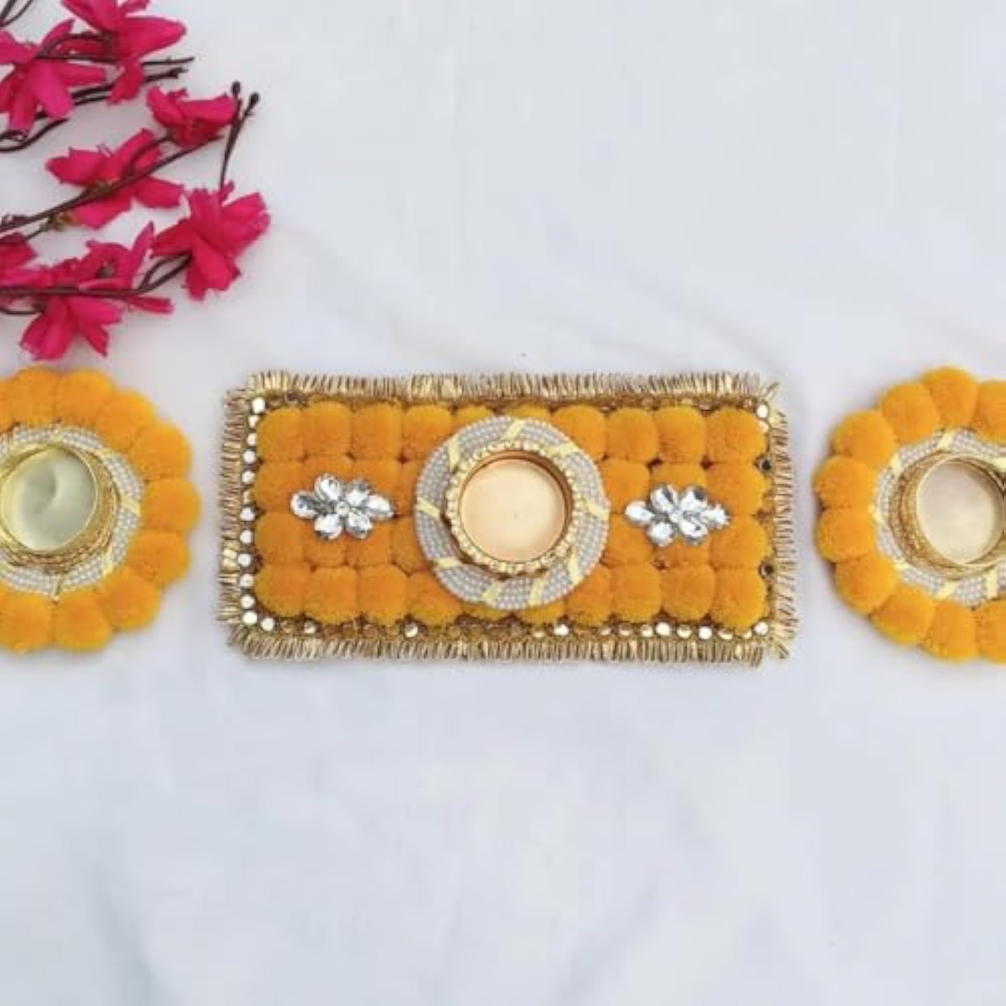 Decorative Tealight Candle Holder Set, Marigold Design