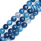  Sweet & Happy Girl\'s store12mm Runde Natur Gemston Banded Blaue Achat Perlen Strang 15 Zoll Schmuckherstellung Perlen