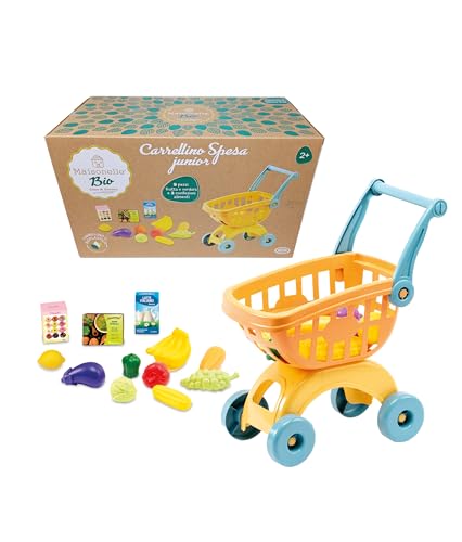 ODS - Maisonelle Bio, Carrito de la Compra de Juguete para niños, con Frutas, Verduras y Cajas, sostenible de bioplástico, 31 x 19 x 17 cm, Edad Recomendada +2 años
