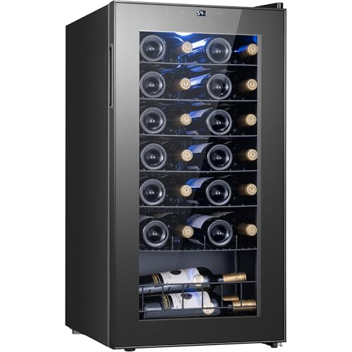 Image of Yeego 28 Bottle Wine Fridge, Compressor Wine Cooler Refrigerator, 38-65℉ Freestanding Wine Cellar with Digital Temperature Control & Double-layer Glass Door & Soft LED for Home, Office, Bar