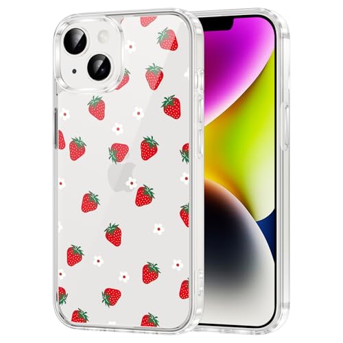 Yoedge Cover per iPhone 14/iPhone 13, Aesthetic Fragola Motivo Disegni per Donne, Trasparente Silicone Custodia Flessibile Antiurto Antigraffio Protettiva Case per iPhone 13 6,1',Rosso Strawberry