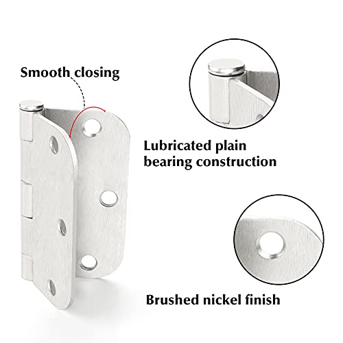 24 Pack Noise-Free Brushed Nickel Door Hinges Silver Door Hinges Satin Nickel 3.5Inch Brushed Nickel Interior Door Hinges With 5/8" Radius Corner Removable Pin #TOP1