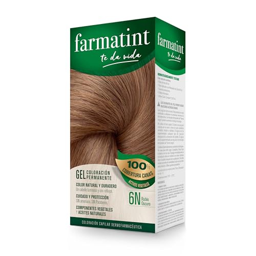 Farmatint Tinte permanente 6N Rubio Oscuro, Cabello natural y color duradero. Sin amoníaco ni parabenes ni parafinas ni siliconas, 135ml