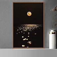Framed Canvas Wall Art Moon Astronomy & Space Bedroom Colorful Contemporary Moon Multicolor Photography - 16x24 inches