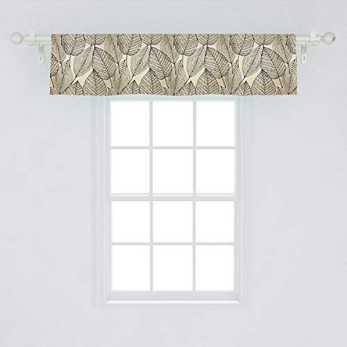 Ambesonne Beige Window Valance, Autumn Geometric Leaf Pattern Ornamental Foliage Design Abstract Line Arrangement, Curtain Valance For Kitchen Bedroom Decor With Rod Pocket, 54" X 12", Beige Black #TOP1
