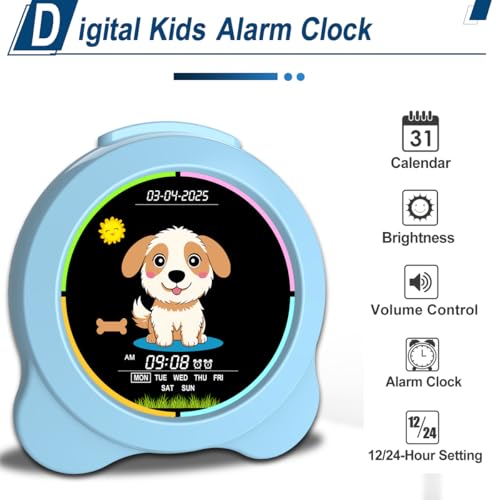 Sinoviwe Kids Alarm Clock Sun & Moon& Dog LED Display with Day & Date OK to Wake Clock with Night Light for Kids Children's Sleep Trainer Gift for Boy and Girls - image 5