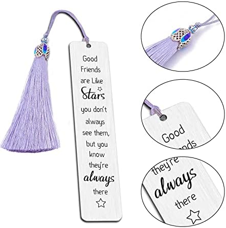 FINGERINSPIRE Inspirational Words Stainless Steel Bookmarks with Tassel & Envelop, Metal Bookmark Birthday Christmas Valentines Day Gifts for Book Lover Friends - Good Friends Are Like Stars