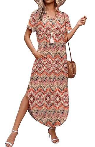 Image of WIHOLL Women's Summer Short Sleeve Dresses Maxi Dress Vacation Beach Sundresses 2026 with Pockets