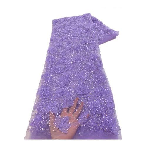 Tissu en dentelle à paillettes perlées violet pour confectionner votre robe de mariée unique