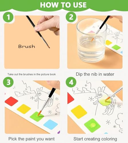 Image of GLUN Pack of 4, Watercolour Painting Notepad for Kids 12 Different Pages Each Book, Water Painting Book with Water Colour with Painting Brush, Different Theme