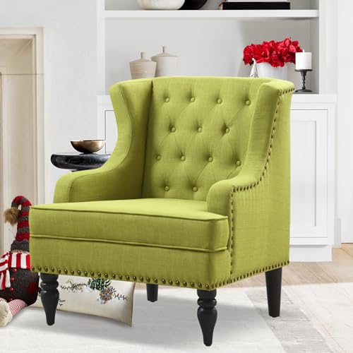 Rosevera Amelia 29" Modern Upholstered Armchair with Wingback Accent Leisure Chair, Fabric Reading Single Sofa for Living Room Bedroom Balcony Studio, Standard, Olive Green