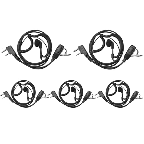 Pack de 5 auriculares de 2 pines en forma de G con PTT para walkie talkies Baofeng y Kenwood