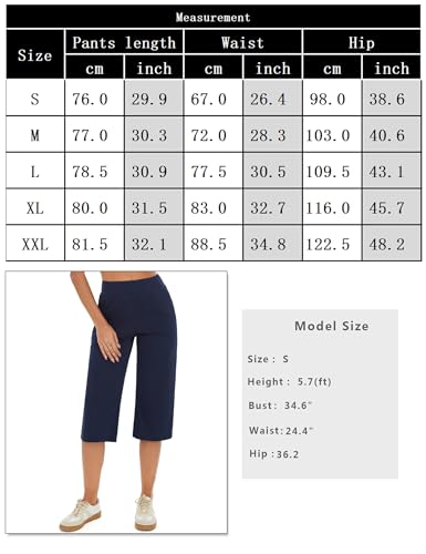 Crewhpo Spodnie damskie Capri 3/4 spodnie do jogi z kieszeniami spodnie na siłownię z wysokim stanem lekkie spodnie do joggingu luźne spodnie do pilatesu tańca fitness, S-XXL, granatowy, XXL