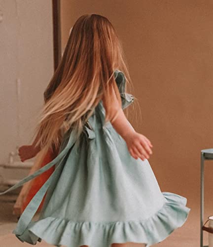 Girls Dress Linen Boho Party Ruffle Sleeve A-Line Floral Hem Loose Fit Summer Outfits for 5-12 Years Kids4