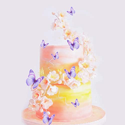 Cyodoos 30Pcs Bule Purple Mixed Size Lively 3D Butterfly Cupcake Topper For Girls Women's Happy Birthday Wedding Party Cake Wall Party Food Decorations #TOP5