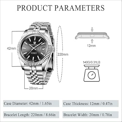 Pagani Design Watches for Men NH35 Movement Automatic Watch, Sapphire Glass 316L Stainless Steel Homage Watch, Fluted Bezel 100M Water Resistant Luminous Calendar