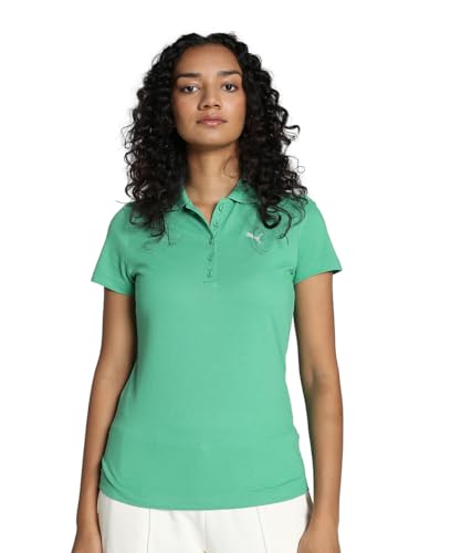 Image of Puma Women Solid Cotton Essential Logo Regular Fit Polo T-Shirt