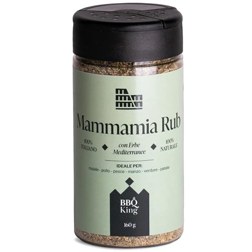 BBQ KING - Mamma Mia Rub Confezione da 160 Gr, Dry Rub Bbq Ideale per Barbecue e Grill, Set Spezie Cucina 100% Made in Italy, Miscela di Spezie a Base di Erbe, Nato per il Maiale, Ottimo sul Pollo
