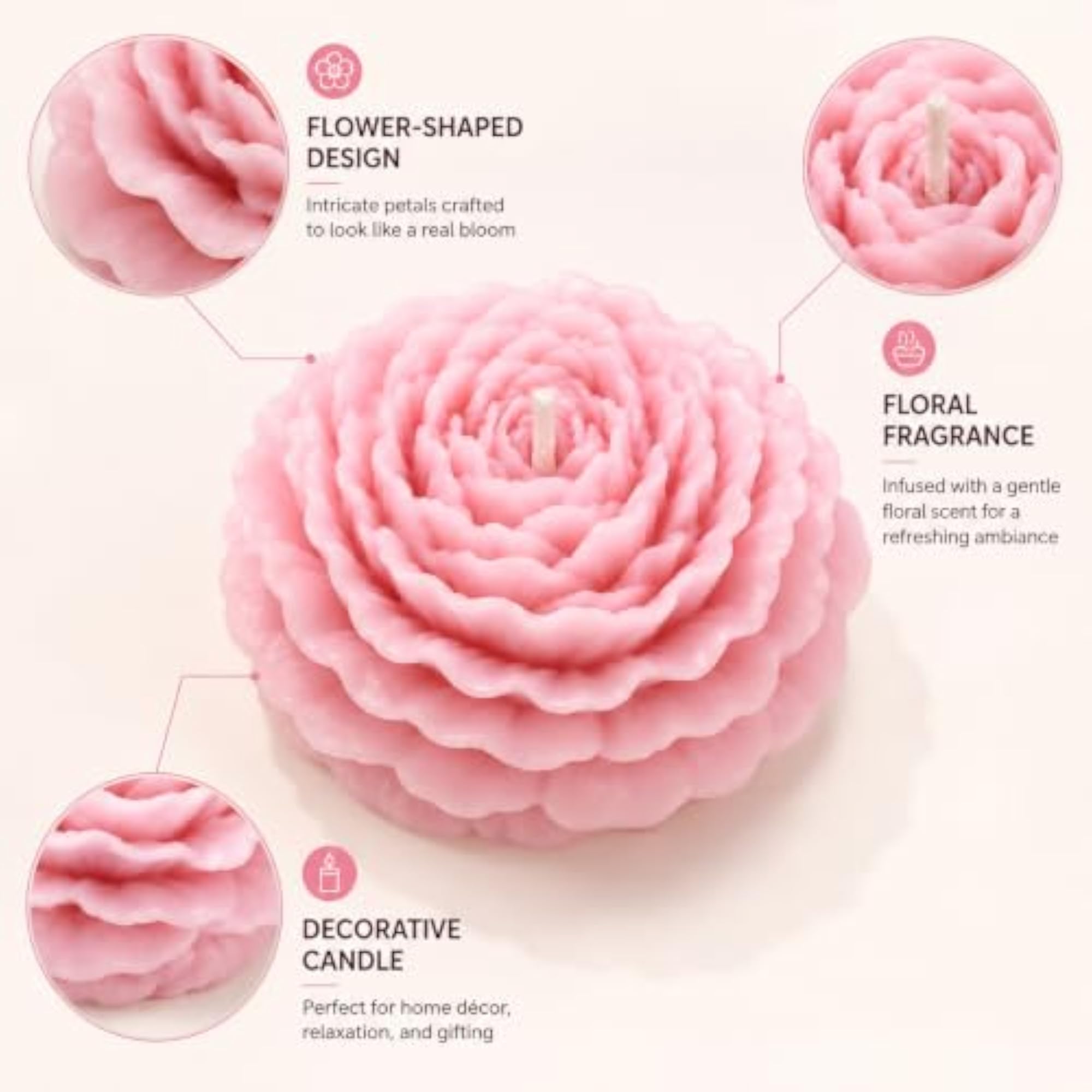 Peony Flower Shaped Decorative Candles, Pack of 2 for Diwali