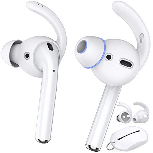 AhaStyle 2 pares de ganchos para los oídos AirPods, almohadillas [bolsa de almacenamiento añadida] compatibles con Apple AirPods 2 y 1 o audífonos (blanco, 2 pares grandes)