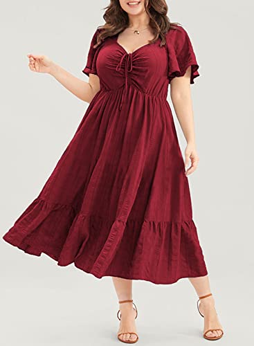 Image of Eytino Womens Plus Size Summer Dress Short Sleeve Sweetheart Neck Ruffle Tiered Maxi Long Dresses(1X-5X)