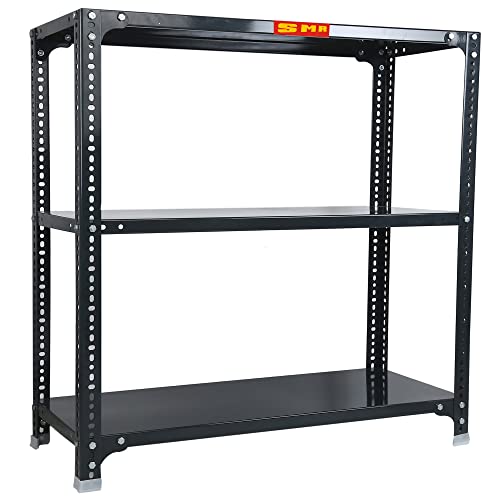 Image of SMR Prime CRC Sheet 24 Gauge Multipurpose Slotted Angle Rack with 3 Shelf For Home, Office & Industry - (36X36X12 In, 9.1 Kg | 16 Gauge Angle-Grey)
