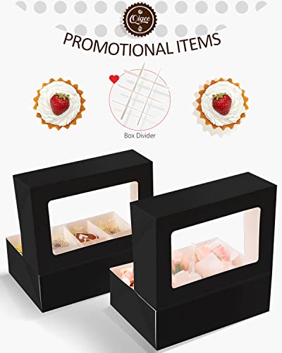 Black 6 Cupcake Boxes With Window 30 Packs Cupcake Box 9"X6.1"X3.3" Bakery Boxes For Cupcakes Carrier, Cupcake Containers Qiqee #TOP3