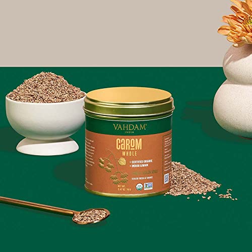 Vahdam, Carom Seeds Whole Organic (2.47Oz/70G) Usda Organic Carom Whole, 100% Raw Ajwain Seeds From India | Carom Bishops Weed Seed For Cooking | Direct From Source #TOP3