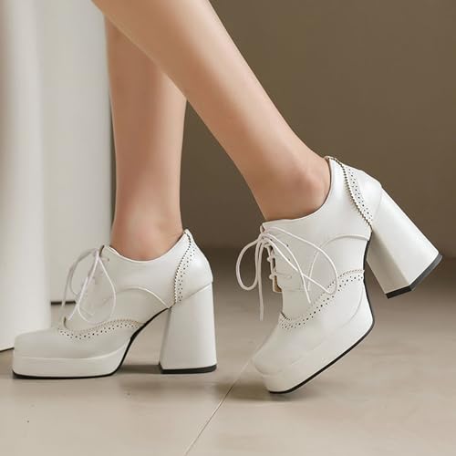 Gicoiz Patent Oxford Women Office Work Lace Up Stylish Brogue Pumps2