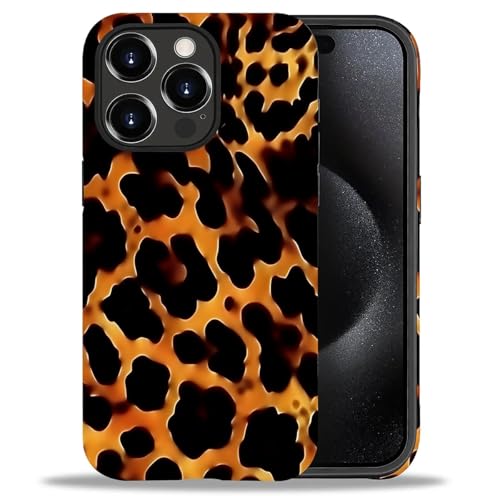 FKBRCL4U for iPhone 15 Pro Case, Hybrid 2-Layer Silicone Protective Matte Case for Girl Women Tortoise Shell Flame Leopard Pattern for iPhone 15 Pro