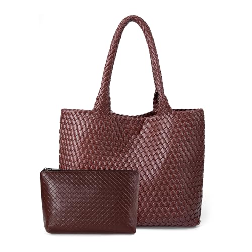 Image of MELOLILA Woven Leather Handbag - Large Tote Bag for Women - Fashion Vegan Leather Tote
