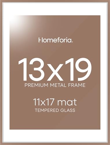 Image of Homeforia 13x19 Picture Frame Mocha, High End Metal 13 x 19 Poster Frames with Mat 11 x 17 for Photo, 13x19 Mocha Frame Matted to 11x17 inch Print, 19x13 Thin Frame, Tempered Glass, Wall Kit, Set of 1