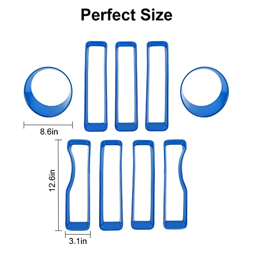 Image of CheroCar for JL Mesh Grille Grill Insert & Headlight Turn Light Cover Trim Exterior Accessories for Jeep Wrangler JL 2018-2023, Blue