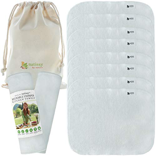 Paños Reutilizables de Bambú, Pack de 10 Toallitas de Papel Lavables, Rollo de Limpieza de Cocina MADE IN EU, Bayetas Absorbentes Ecológicas Multiusos, Servilletas de Tela Resistente Cero Residuos