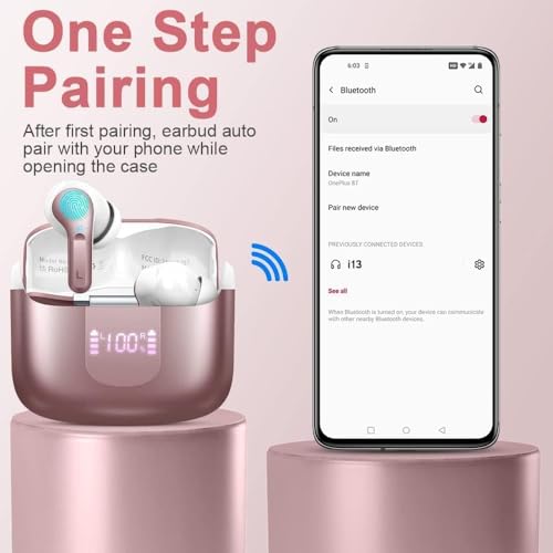 Image of Wireless Earbuds, Bluetooth 5.3 Headphones 2025 NEW Ear Buds 40H Bass Stereo in-Ear Earphones ENC Noise Cancelling Earbuds with 4 HD Mic, USB-C LED Display IP7 Waterproof Sport Headset for Android iOS