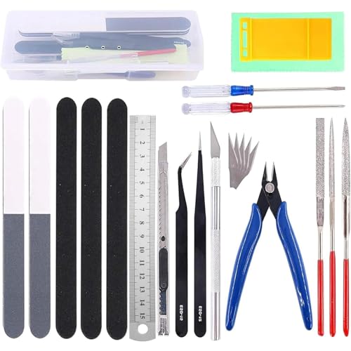 Image of 22Pcs Assembly Model Tool Kit, Modeler Basic Tool Craft Set, Hobby Building Tools Kit with a Plastic Box, for Gundam Model Building, Car Models, Aircraft, Basic Model Building